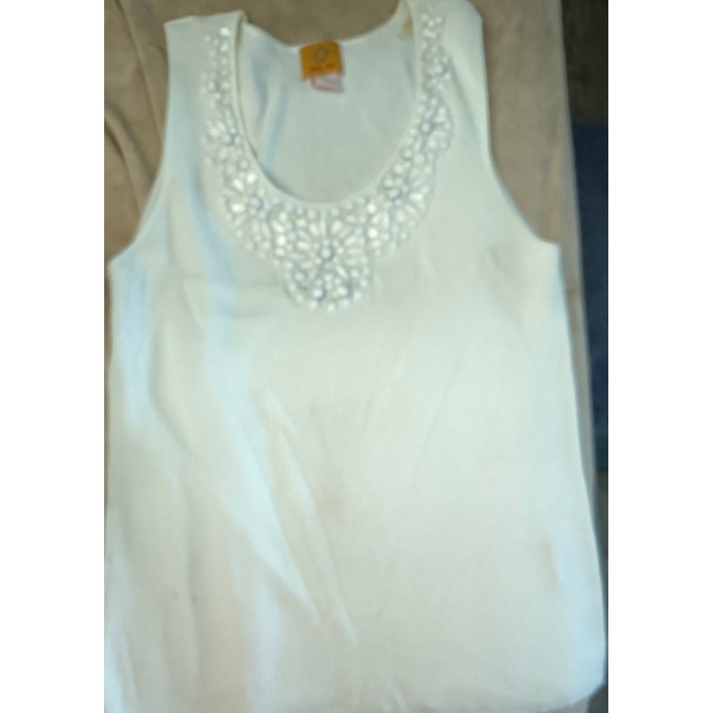 Women's Vintage Ruby Rd. Ivory Beaded Tank Blouse Size XL Nylon Stretch